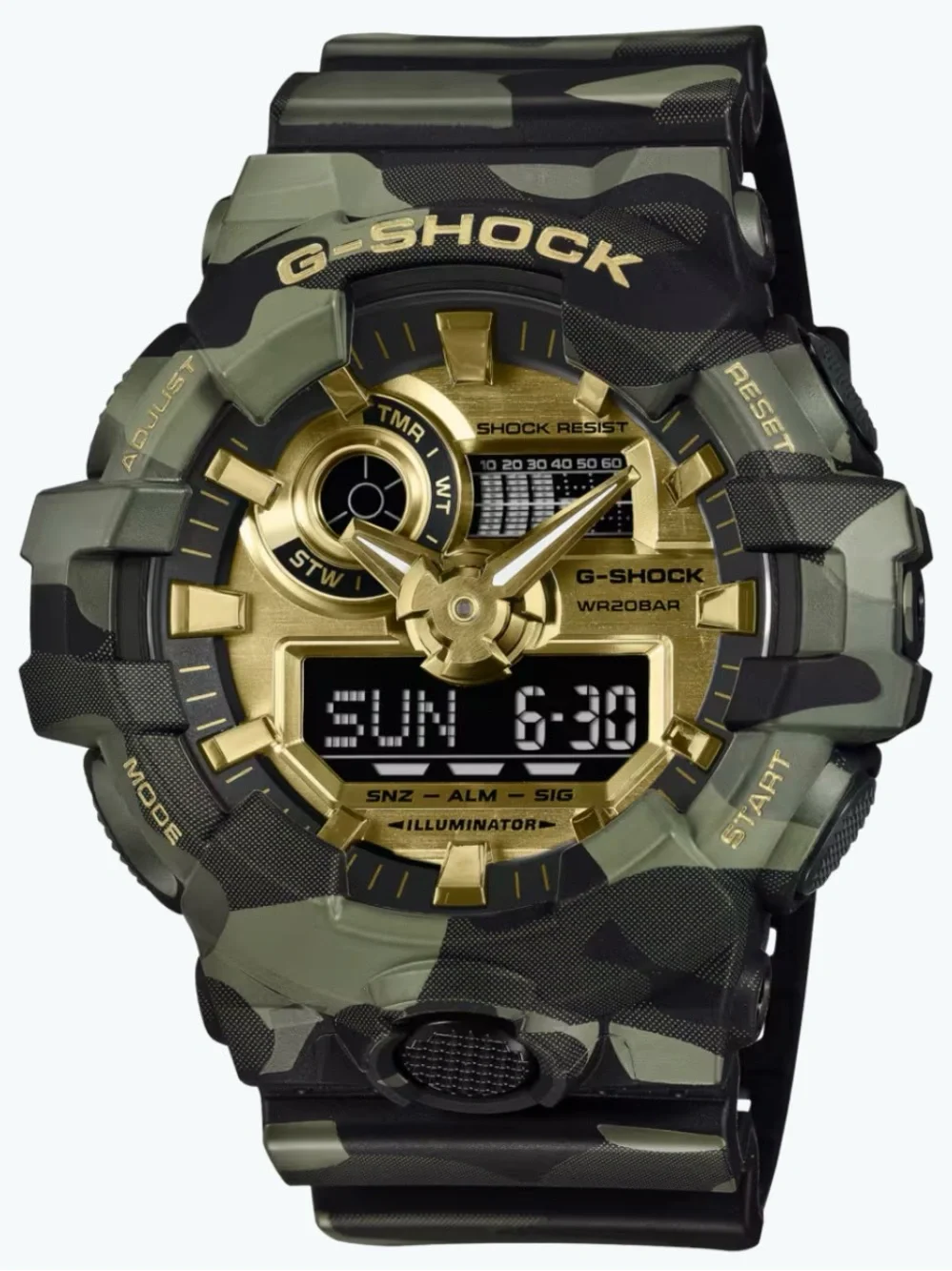 G-Shock Green Camouflage and Gold Digital-Analog Watch